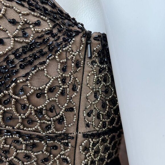 Sue Wong Black & Tan Beaded Evening Dress Gown Sz 4 - Picture 9 of 13